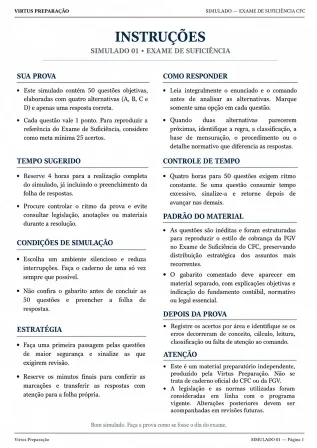 Página de instruções do simulado
